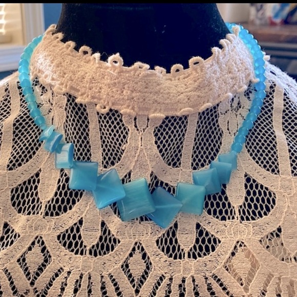 Vintage Blue Moonglow glass  Necklace 18”Length - Picture 7 of 15